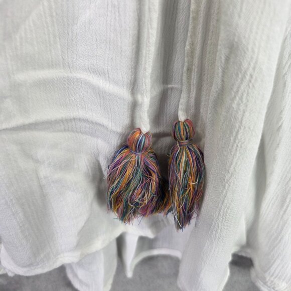 Womens Avani Sel Amour Boho Style White Blouse W/ Tassels & Multicolor Detail M - Picture 3 of 8